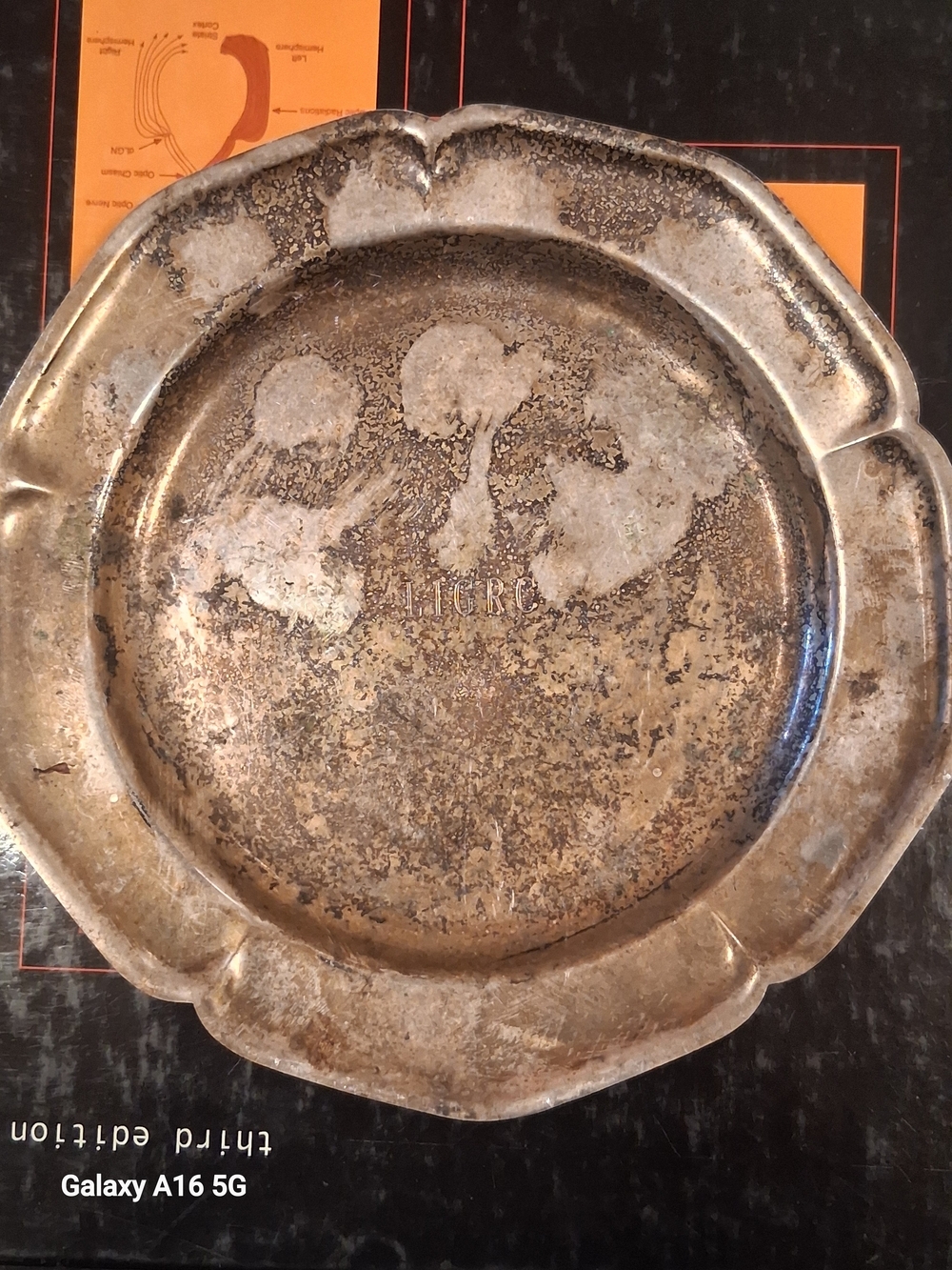 Vintage Scalloped Metal Decorative Plate - Distressed Silver Tone